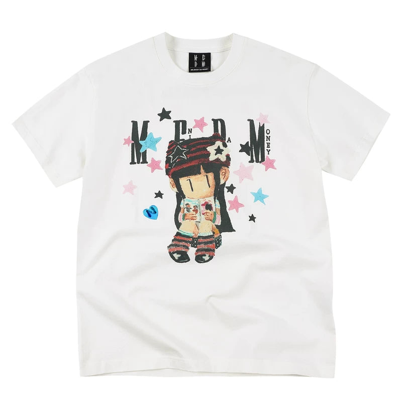 MEDMxNEWMASUS joint love letter print star pattern casual couple short sleeved summer round neck T-shirt trendy