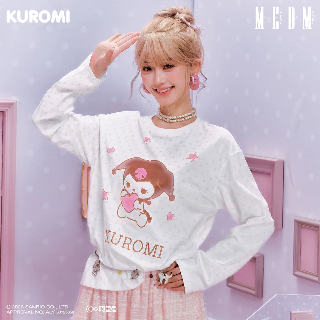 MEDM × Sanrio Family Series Cool Lomi Full Print Casual Long Sleeve Hoodie with Embroidered Alphabet Top Trendy