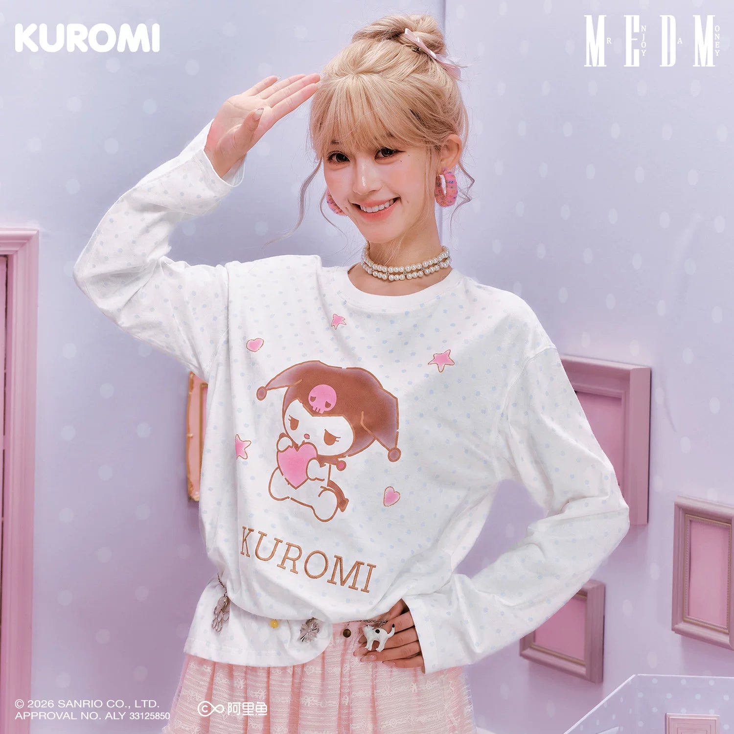 MEDM × Sanrio Family Series Cool Lomi Full Print Casual Long Sleeve Hoodie with Embroidered Alphabet Top Trendy