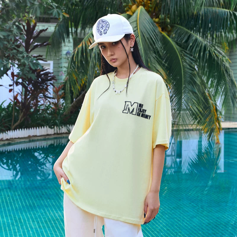 MEDM Trendy Brand Basic Short sleeved T-shirt Unisex Summer American Loose Vintage 5/ Sleeve T-shirt