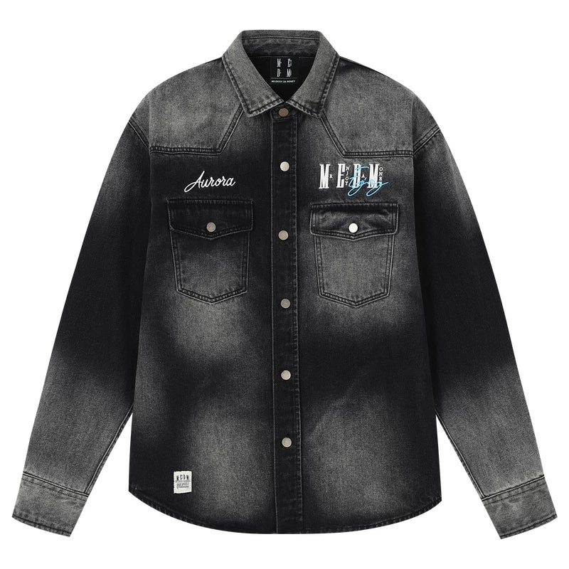 MEDM classic basic letter embroidery casual lapel washed denim jacket trendy retro handsome jacket for men