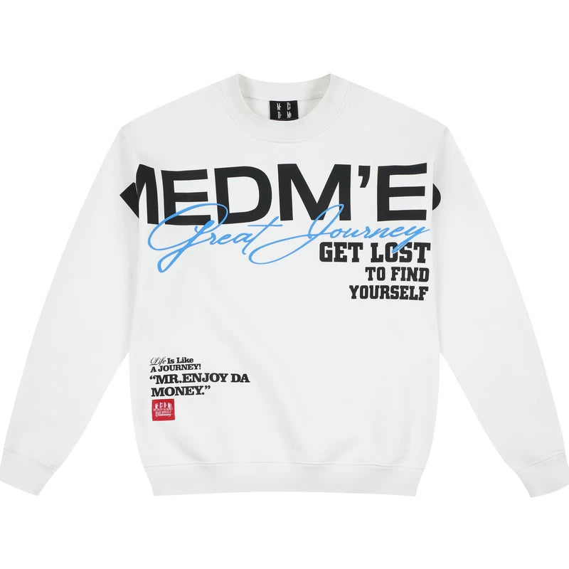 MEDM large letter layout printed casual round neck fleece hoodie simple and versatile couple pullover top for spring and autumn