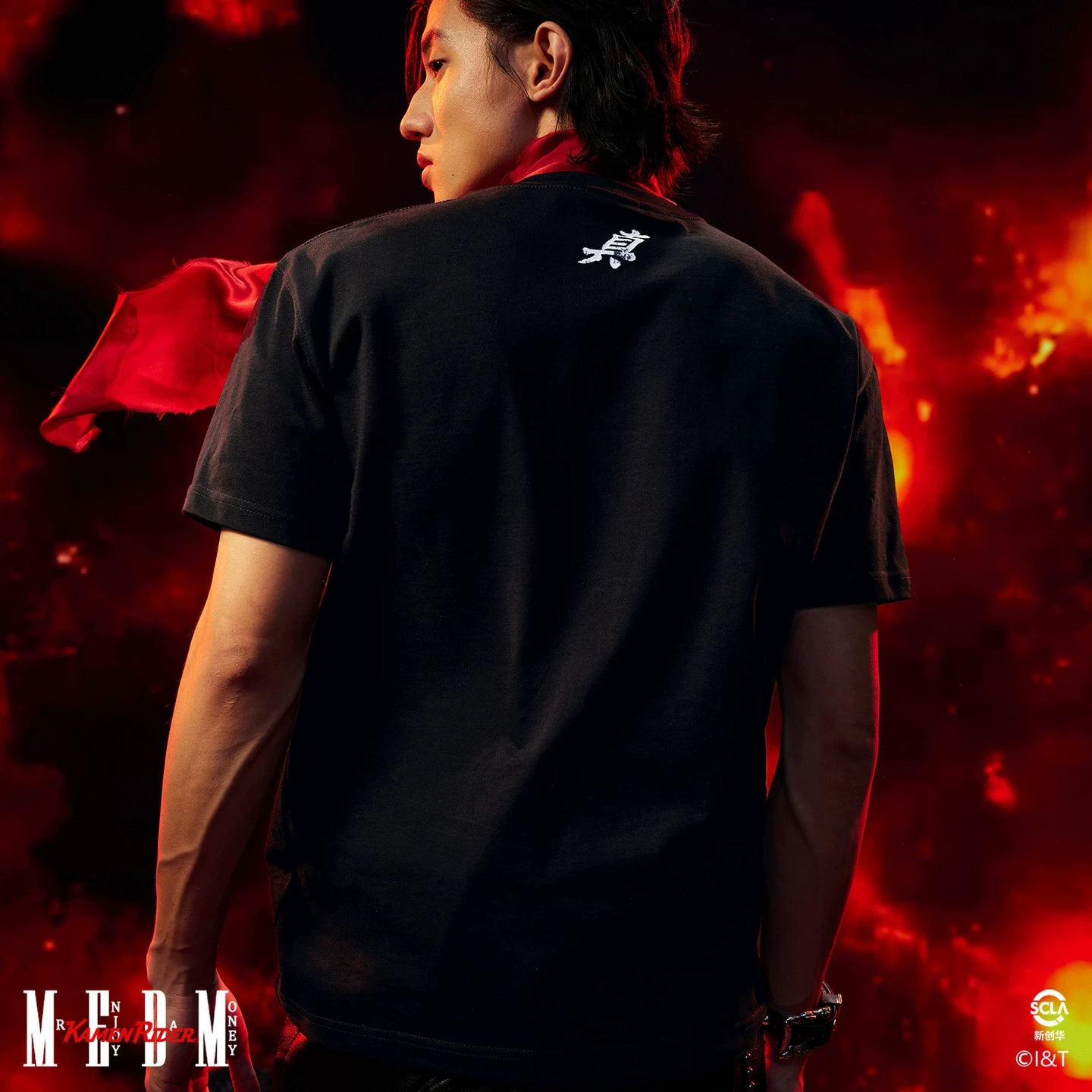 MEDMx Kamen Rider Collaboration - True Me Flame Printed Casual Round Neck Short Sleeve Men's Loose Cotton T-shirt Summer
