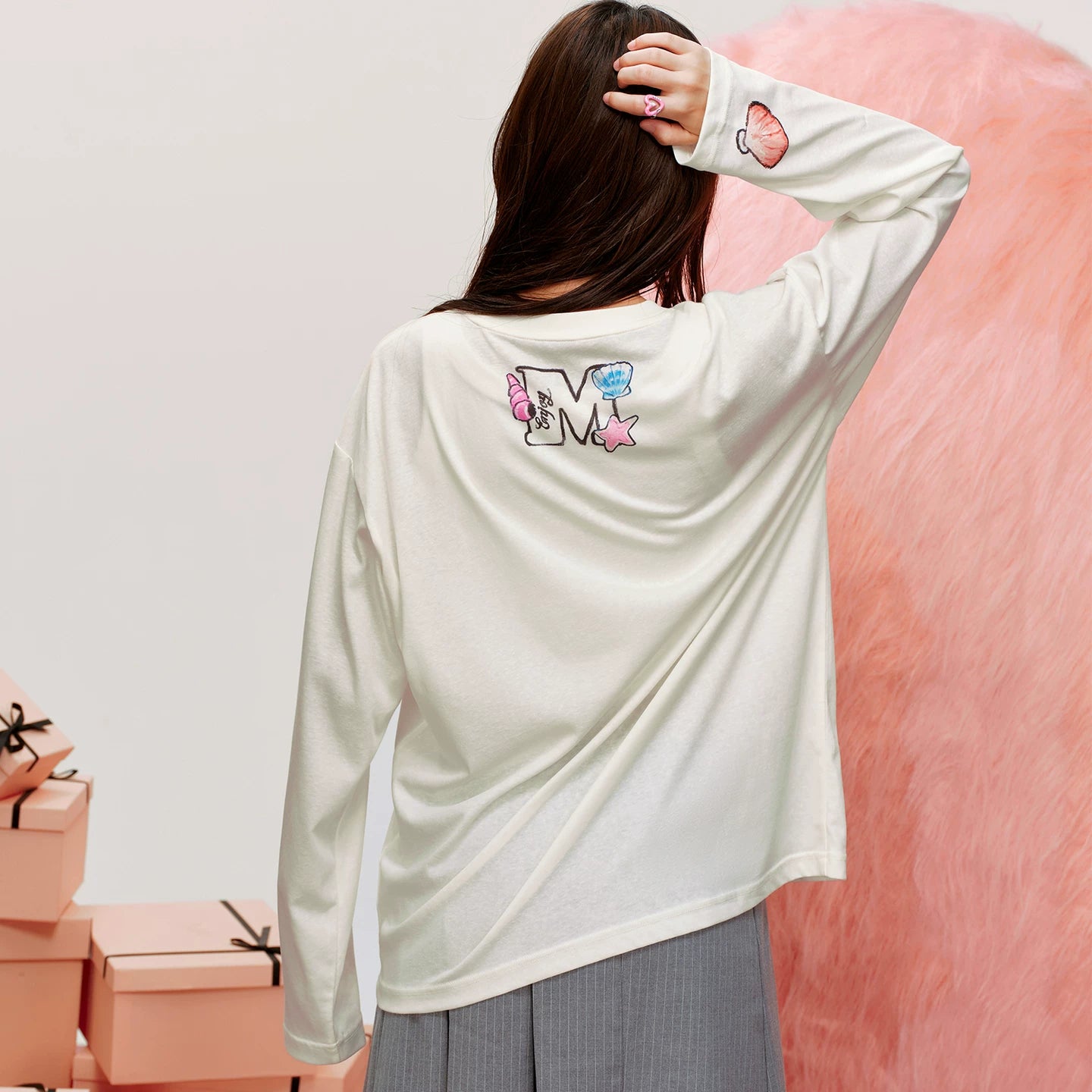MEDM x NEWMASUS Summer Sea Breeze Round Neck Casual Long Sleeve T-shirt Trendy Brand Loose Couple Top Spring and Autumn
