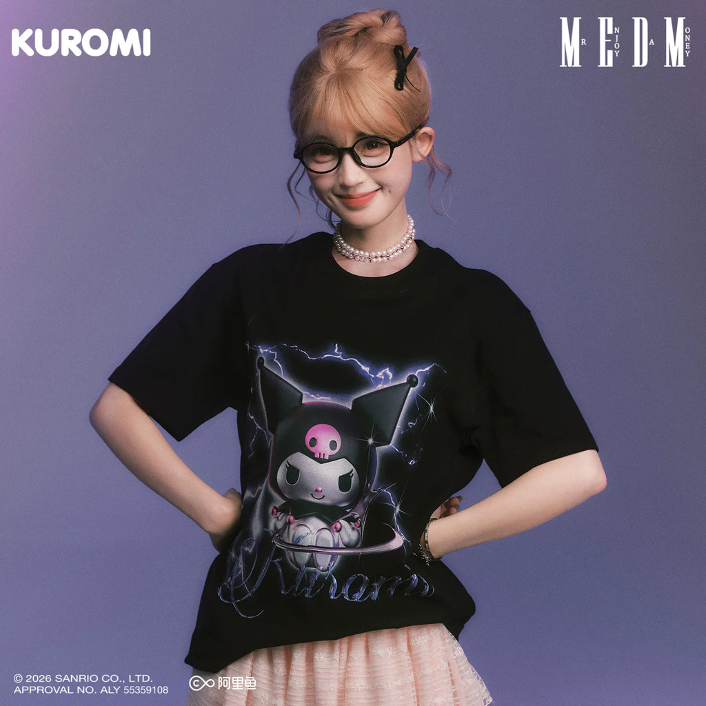 MEDM × Sanrio Family Series Dark Style 3D Acid Leisure T-shirt Cool Lomi Pattern Round Neck Short Sleeve Summer