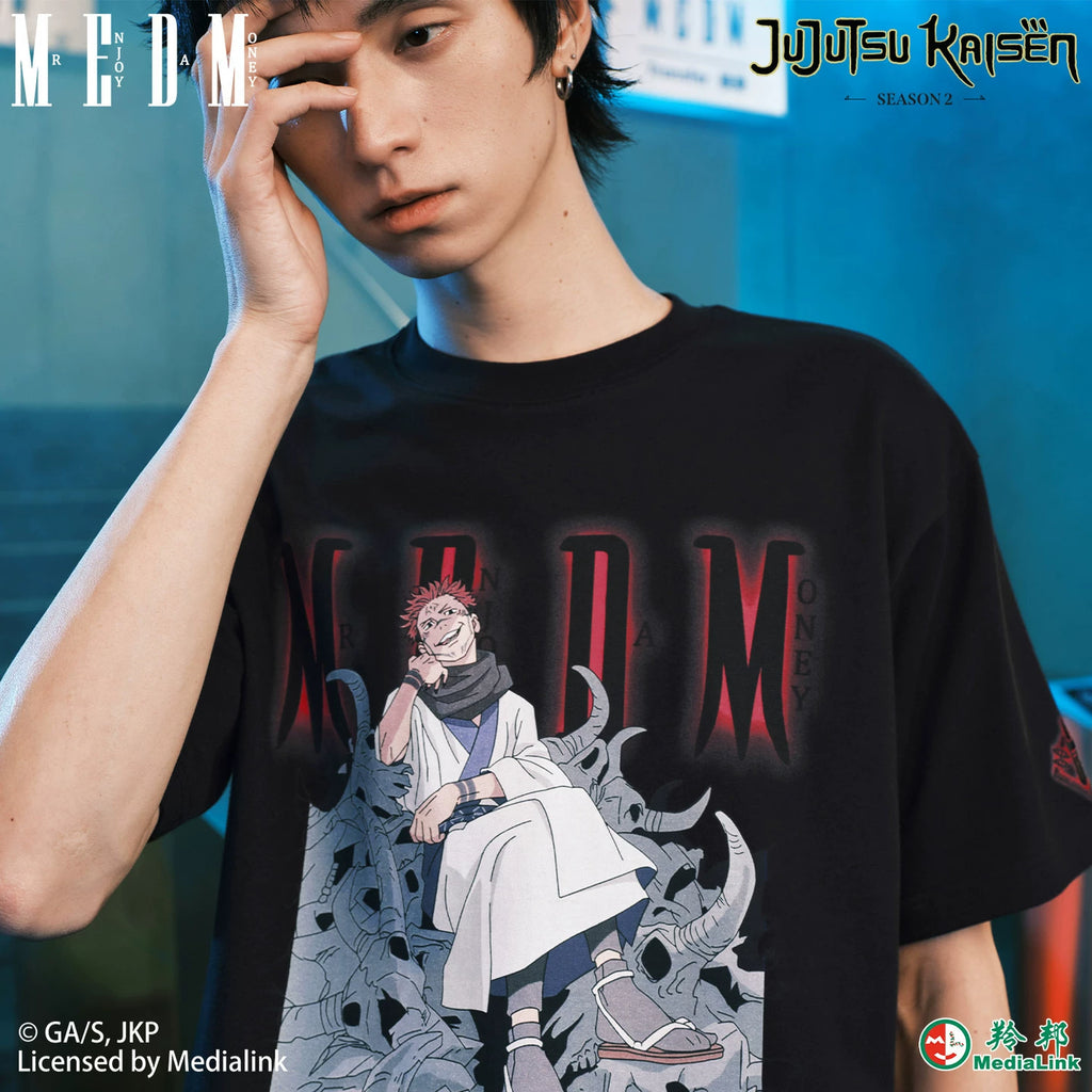 MEDM x Jujutsu Battle Collaboration - Two sided Stay Nuo Printed Casual Round Neck Short Sleeve Men's and Women's Loose Black T-shirt Summer