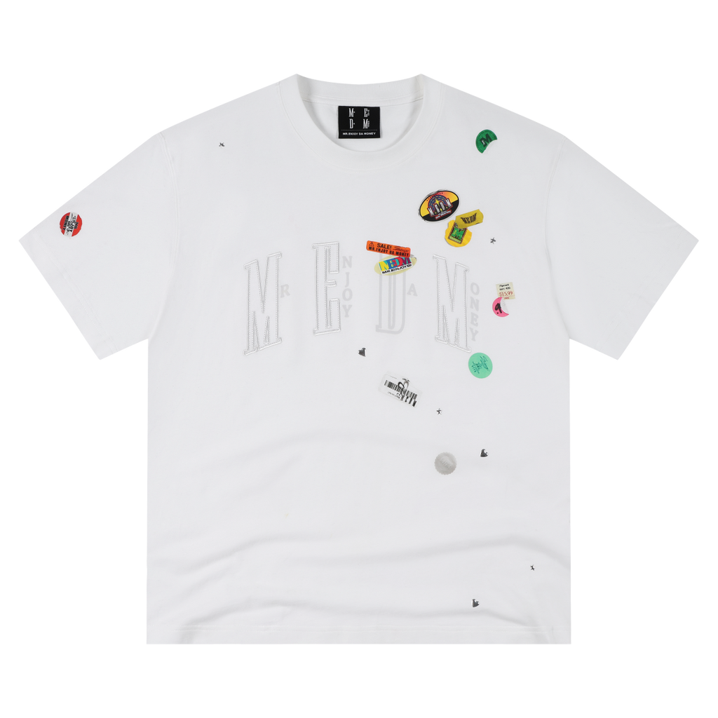MEDM label stickers, pure cotton casual round neck T-shirt, trendy logo stickers, embroidered printed fabric, loose couple short sleeves, summer