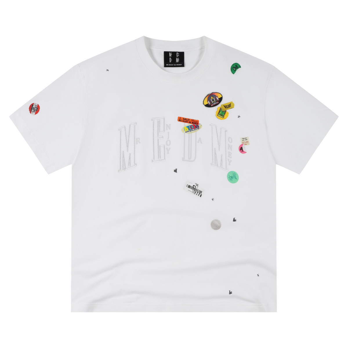 MEDM label stickers, pure cotton casual round neck T-shirt, trendy logo stickers, embroidered printed fabric, loose couple short sleeves, summer