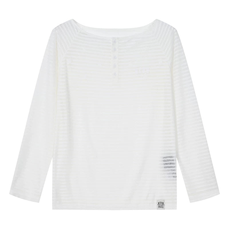 MEDM diagonal shoulder striped star casual lazy long sleeved T-shirt summer lightweight mesh breathable simple top for women