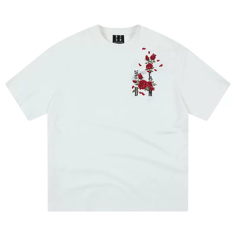 MEDM26SS Rose Embroidered T-shirt Women's Summer American Design Casual Short Sleeve Men's Trendy Brand Couple's Top