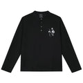 MEDM black and white rose distressed lightweight Henry collar long sleeved T-shirt American casual couple jacket Spring and Autumn