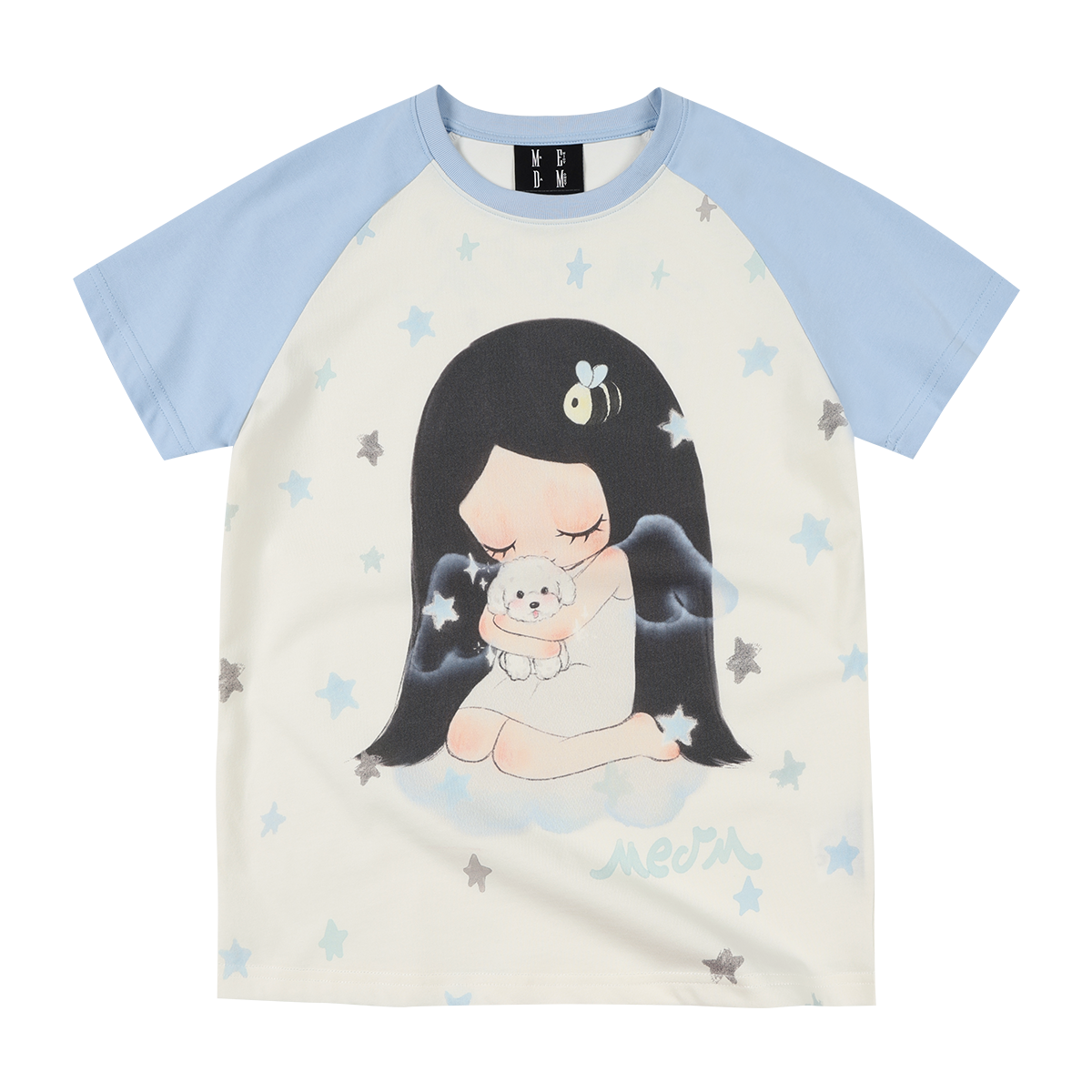 MEDM × Iria's mailbox co branded guardian dog print slim fit shoulder inserted casual short sleeved round neck T-shirt for women