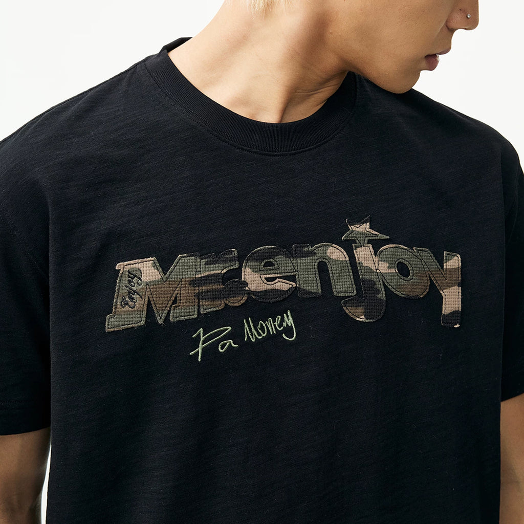 MEDM bamboo cotton camouflage printed torn edge patch embroidered casual round neck short sleeved trendy street loose men's and women's T-shirt
