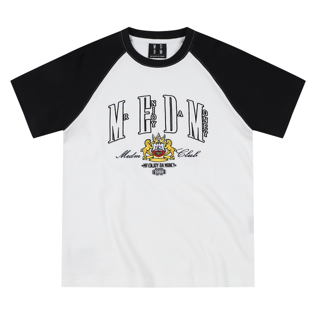 MEDM textured Waffle raglan sleeves, comfortable and breathable loose T-shirt, trendy commuting, contrasting colors, casual short sleeved summer