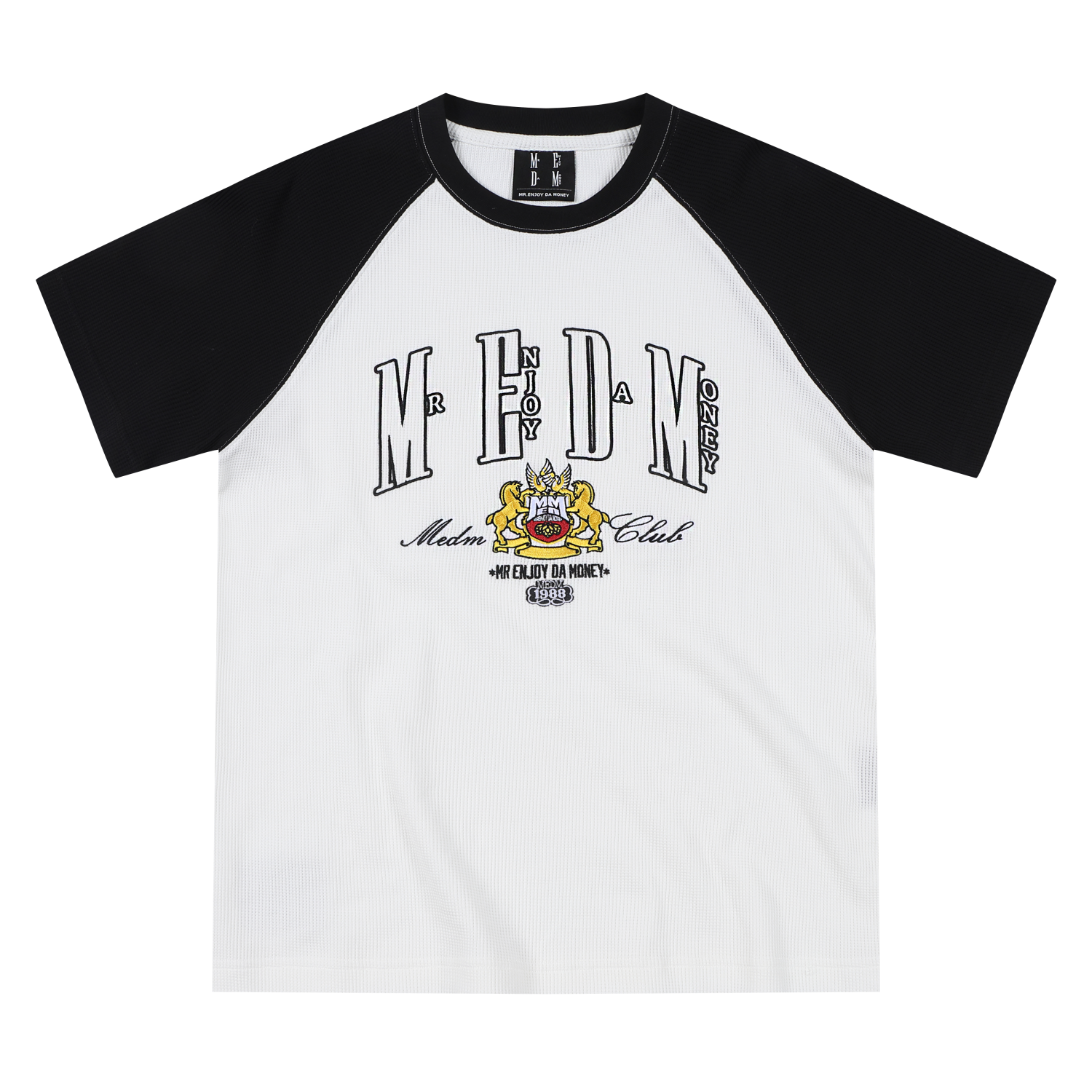 MEDM textured Waffle raglan sleeves, comfortable and breathable loose T-shirt, trendy commuting, contrasting colors, casual short sleeved summer
