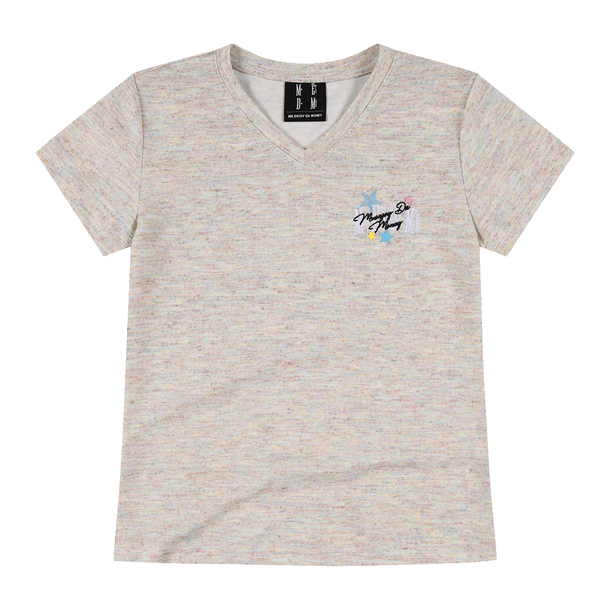 MEDM V-neck vortex star sticker leather embroidery casual short sleeved retro girl style slimming short style high waist top summer