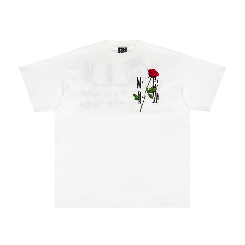 Hou Minghao's Rose 3D Embroidered Short Sleeve T-shirt MEDM American Street Loose Edition Cotton Short Sleeve