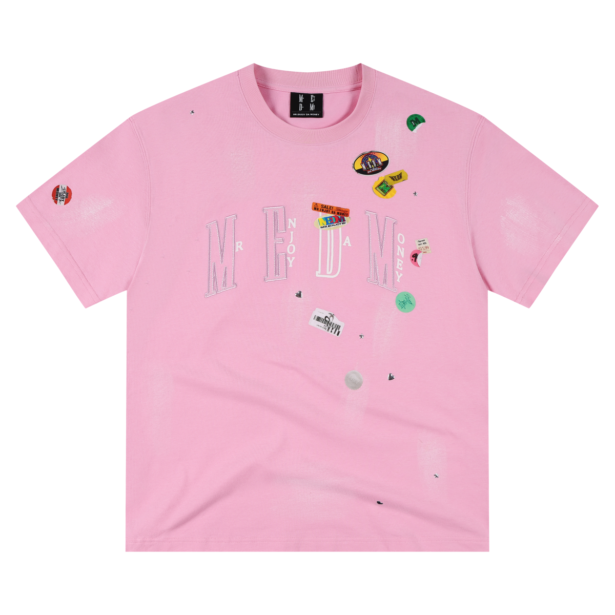 MEDM label stickers, pure cotton casual round neck T-shirt, trendy logo stickers, embroidered printed fabric, loose couple short sleeves, summer