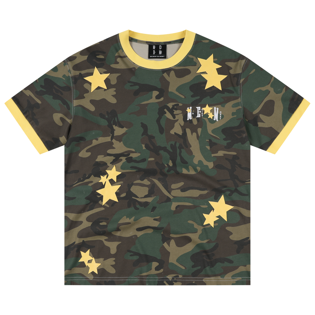 MEDM camouflage star lazy style logo embroidered loose round neck T-shirt street retro casual men's and women's short sleeved summer