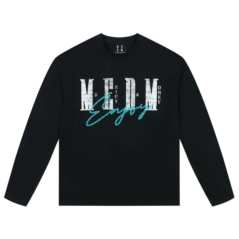 MEDM25SS washed short long sleeved T-shirt for men, American retro loose casual T-shirt, spring and autumn versatile top for women