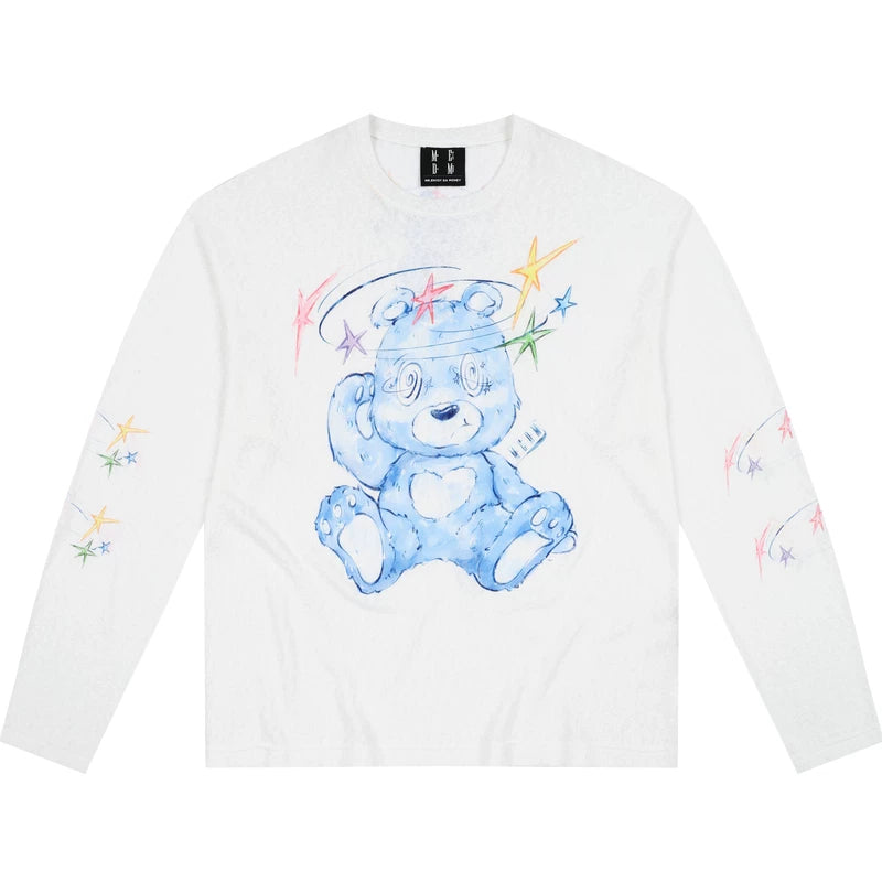 MEDM Dazzling Bear Series Printed Casual Long Sleeve Hoodie Trendy Skin friendly Breathable Round Neck Couple Top Autumn