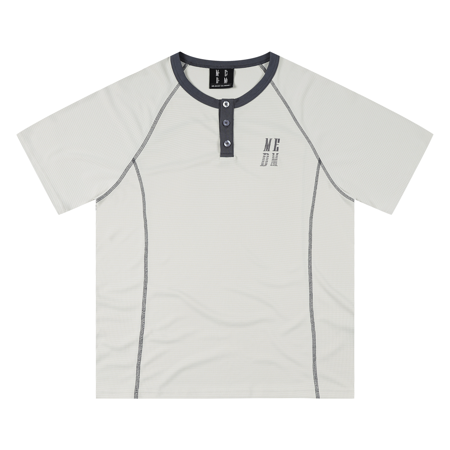 MEDM contrasting color curved Henley collar quick drying sports style casual short sleeved trend retro breathable slimming men's and women's T-shirts