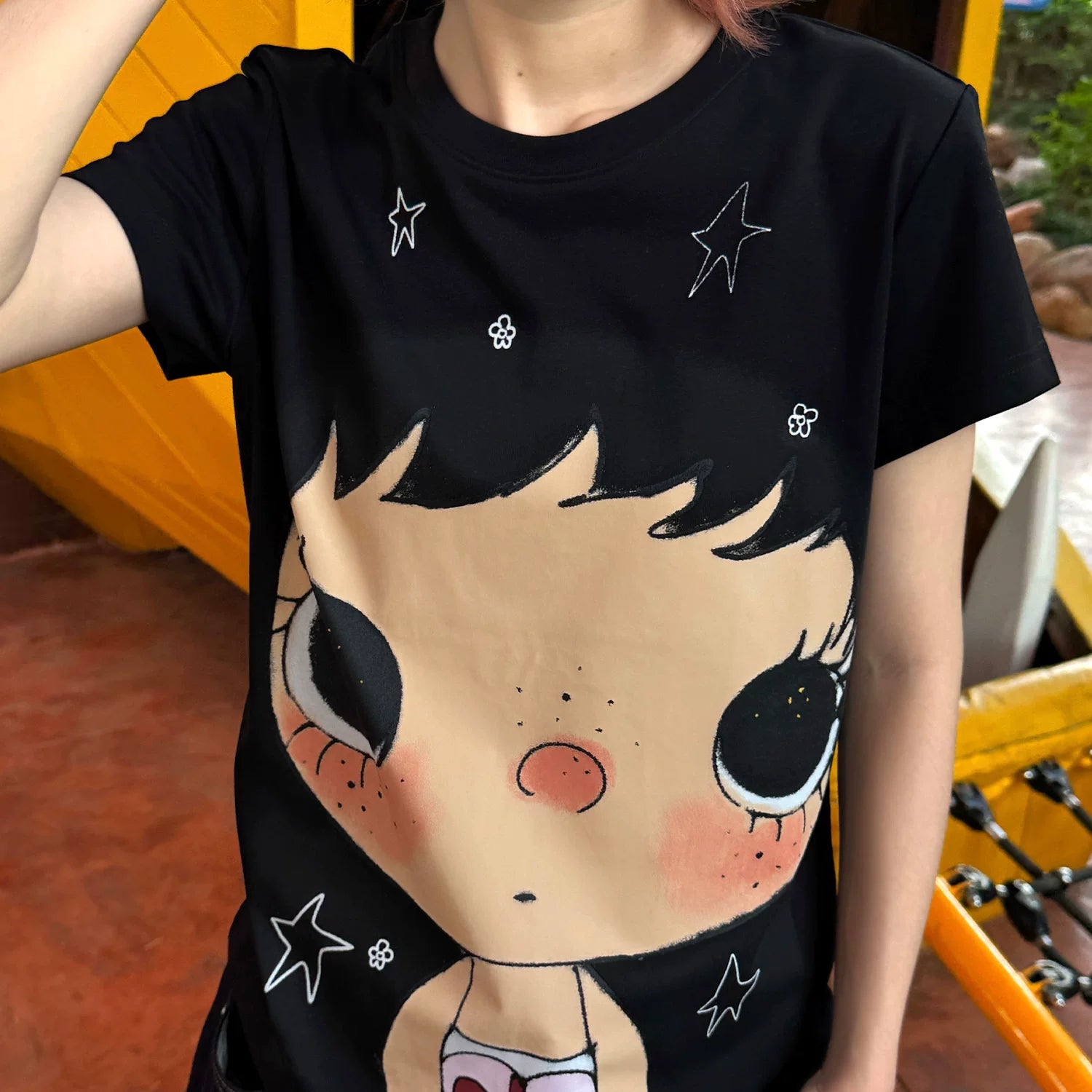 MEDM × YUY Jade Collaboration - Large Face Series Pattern Printed Women's Edition Slim fit Casual Round Neck Short Sleeve Versatile T-shirt