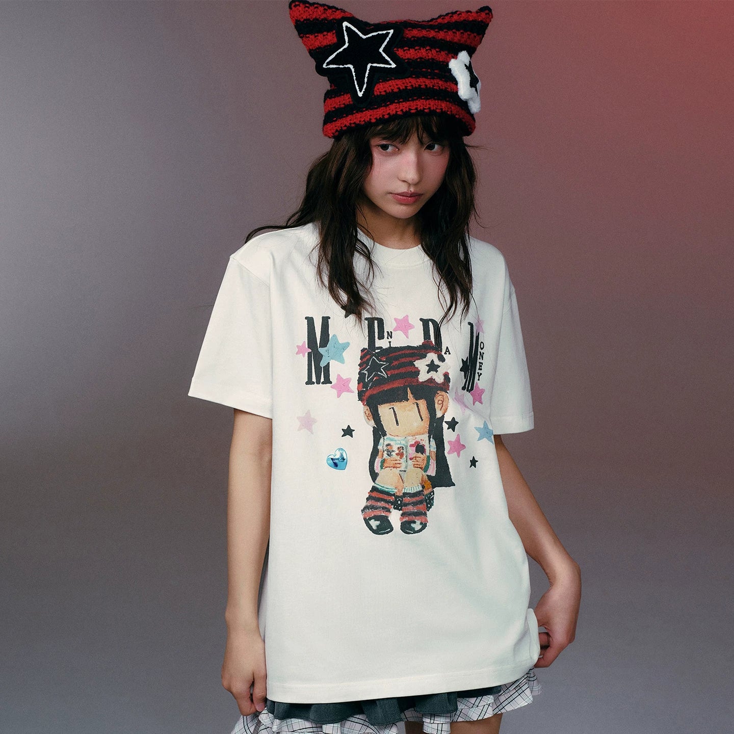MEDMxNEWMASUS joint love letter print star pattern casual couple short sleeved summer round neck T-shirt trendy