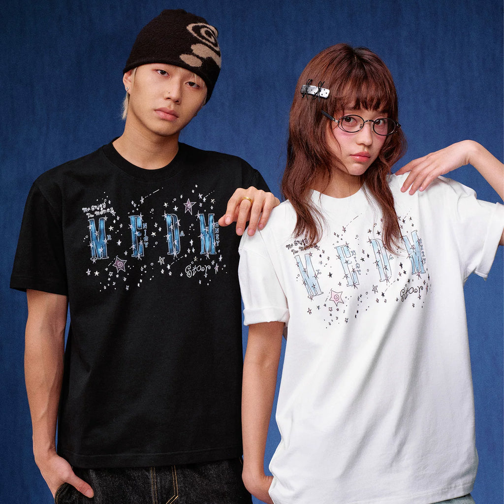MEDM flower wreath, little angel print logo, star studded casual round neck short sleeved trendy loose couple T-shirt, summer