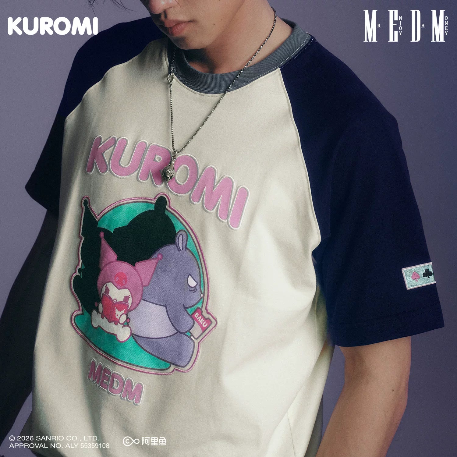 MEDM × Sanrio Family Series Cool Lomi Pattern Printed Color Contrasting Casual Shoulder Short Sleeve Couple T-shirt Summer