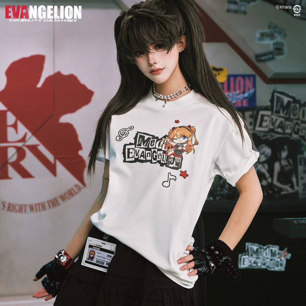 MEDMxEVA NEVER END series Q-version note printed basic casual round neck short sleeved trendy versatile T-shirt