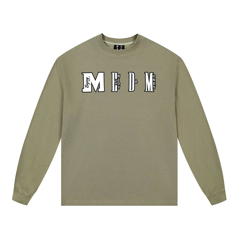 MEDM Waffle round neck sweatshirt for men in autumn, new American fashion brand retro loose fit, versatile for couples, casual long sleeved
