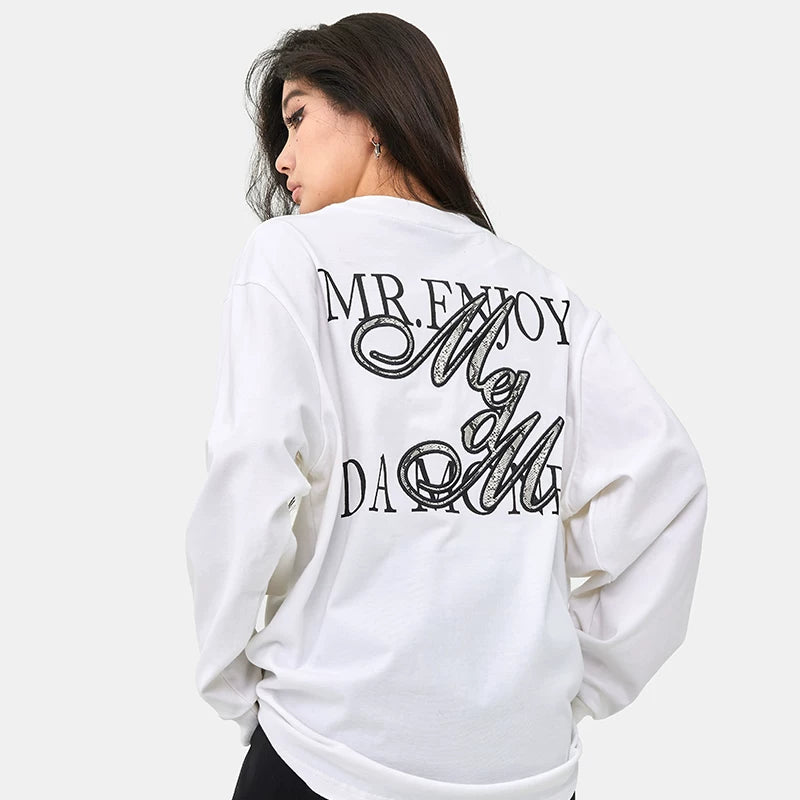 MEDM Fashion Brand Snake Pattern Collar Letter Top China-Chic Round Neck Long Sleeve T-shirt Men's Autumn American Hip Hop Couple