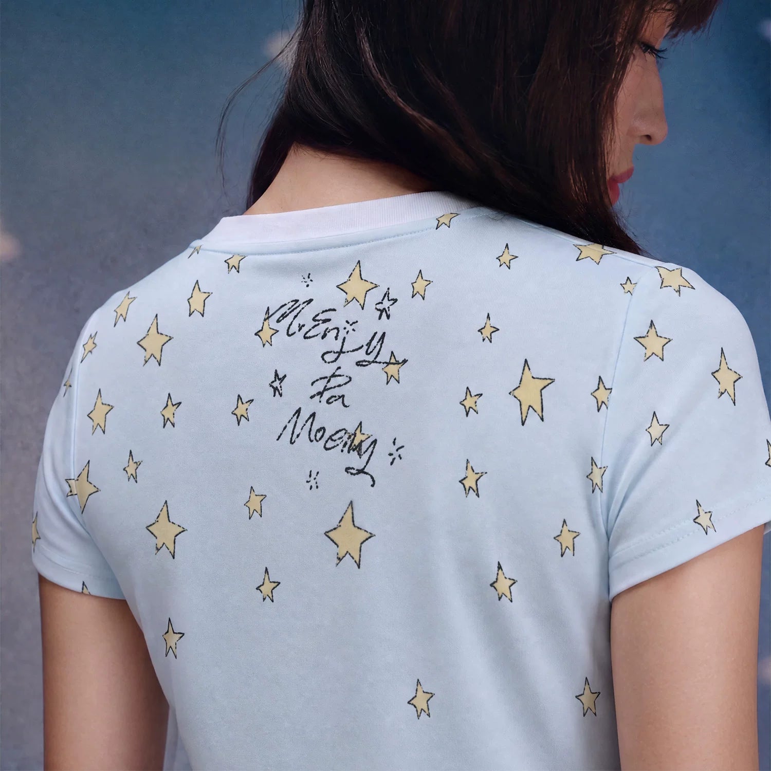 MEDM x Iria mailbox collaboration star snow girl print slim fit casual round neck short sleeved loose T-shirt for women