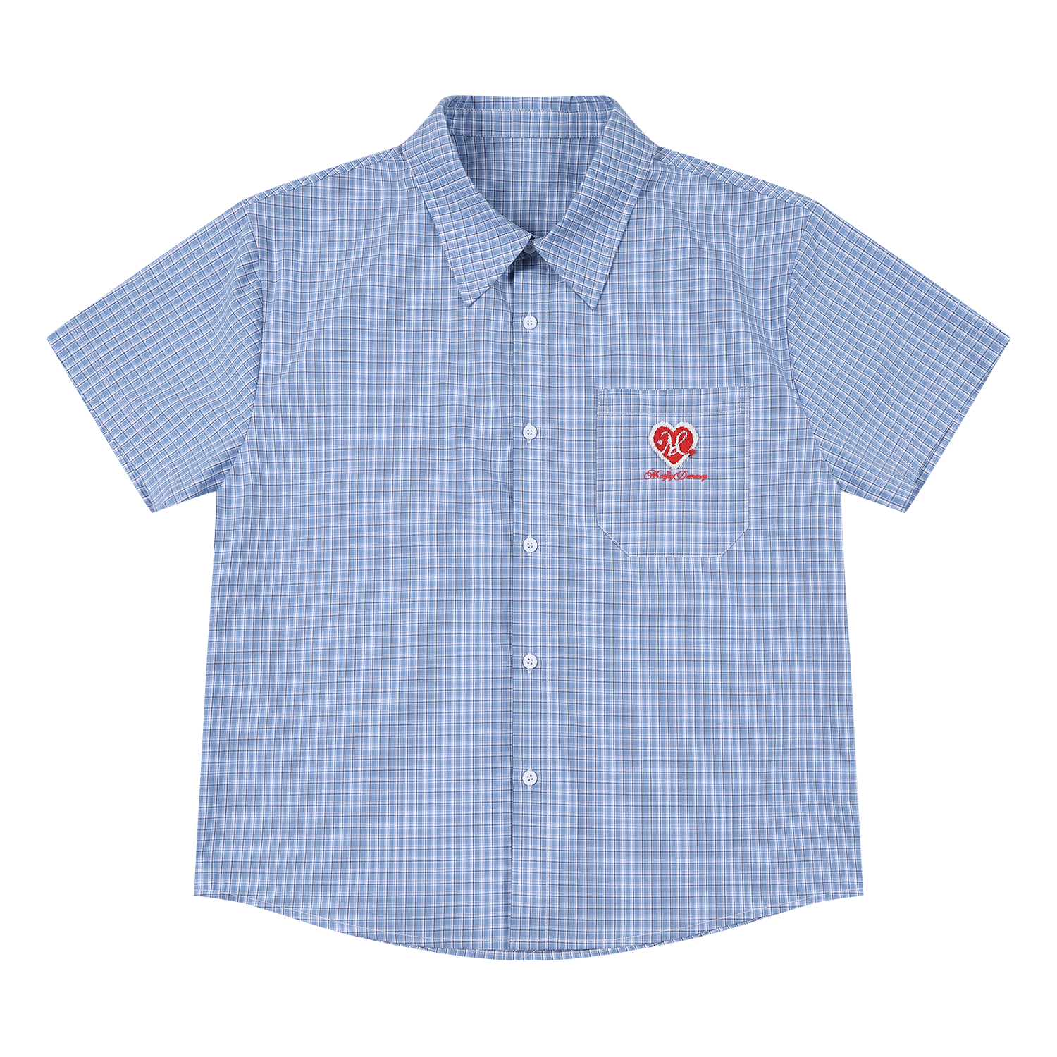 MEDM Love Toothbrush Embroidered Plaid Casual Short Sleeve Shirt for Couples, Retro Plaid Loose Outer Shirt for Men