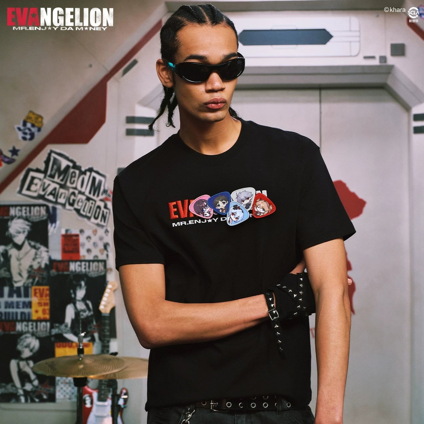 MEDMxEVA NEVER END Series Q-Version Character Velcro Short Sleeve Printed Logo Casual Round Neck T-shirt Trendy