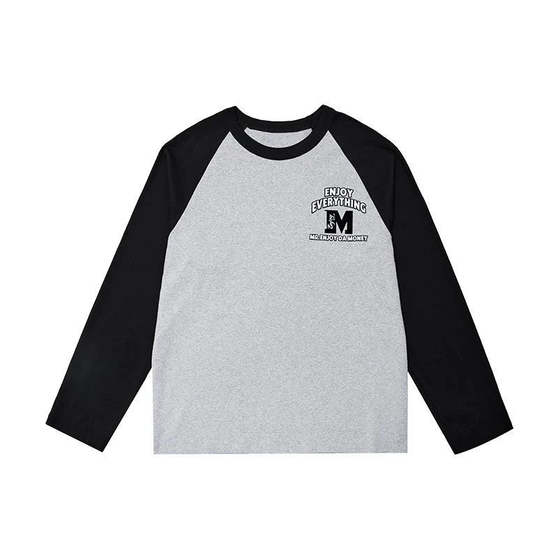 MEDM fashion brand basic color blocking electrostatic flocking long sleeved T-shirt for men's autumn hip-hop raglan sleeve T-shirt base