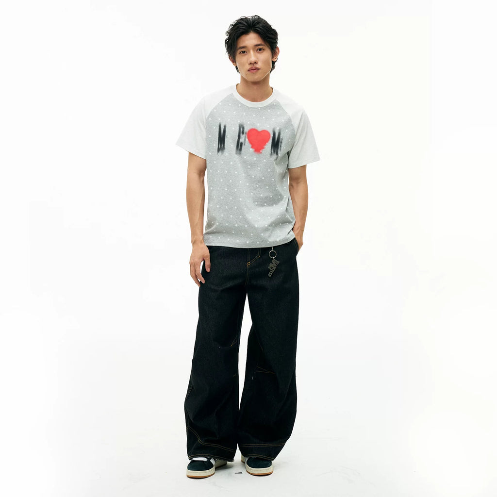 MEDM Large Body Full of Star Shadow Logo Love Printed Casual Shoulder Short Sleeve Trendy Brand Loose Couple T-shirt