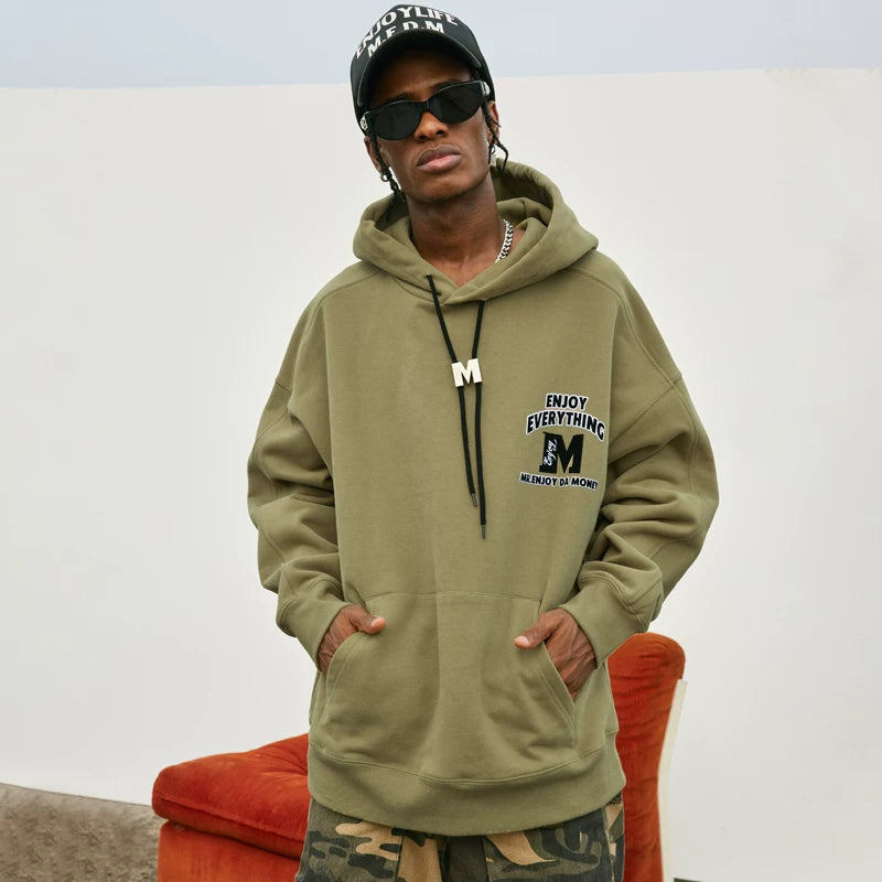 MEDM Trendy Brand M-Buckle Pulling Rope Letter Printed American Hoodie Men's Spring and Autumn Loose Oversize Hoodie