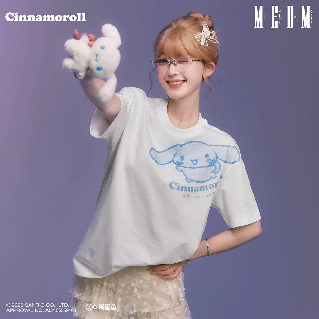 MEDM × Sanrio Family Series Sparkling Pink Gradient Big Ear Dog Pattern Casual Round Neck Short Sleeve Couple T-shirt Summer