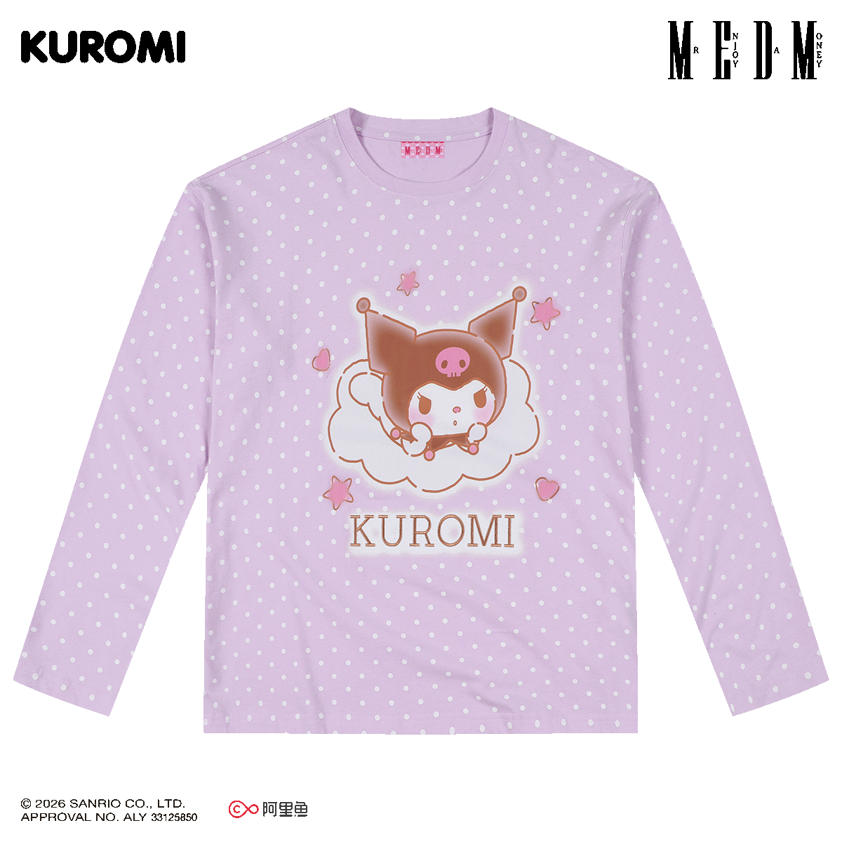 MEDM × Sanrio Family Series Cool Lomi Full Print Casual Long Sleeve Hoodie with Embroidered Alphabet Top Trendy