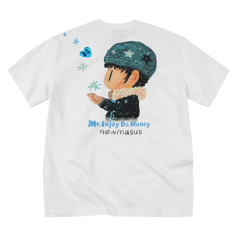 MEDMxNEWMASUS collaboration snowflake fluttering letter print casual round neck short sleeved versatile couple T-shirt summer