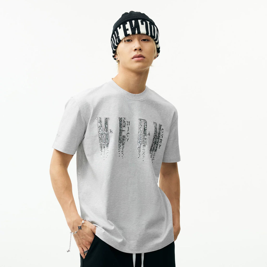 MEDM chest letter bead phantom casual round neck T-shirt trendy street style unisex loose short sleeved summer