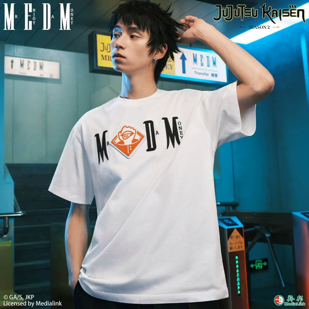 MEDM x Spell Battle Collaboration - Character ICON Velcro Casual Round Neck T-shirt Embroidered Letters Men's and Women's Short Sleeves