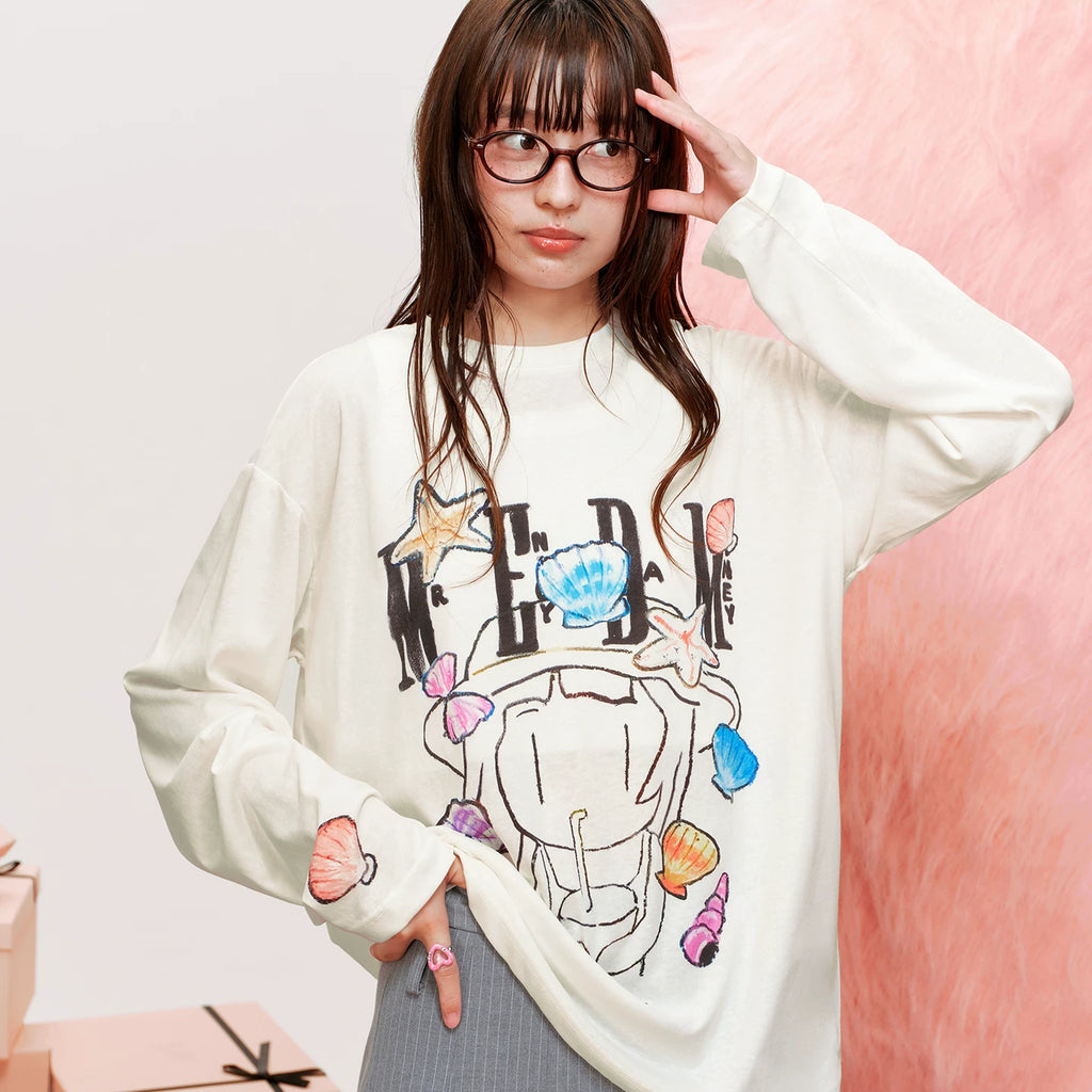 MEDM x NEWMASUS Summer Sea Breeze Round Neck Casual Long Sleeve T-shirt Trendy Brand Loose Couple Top Spring and Autumn