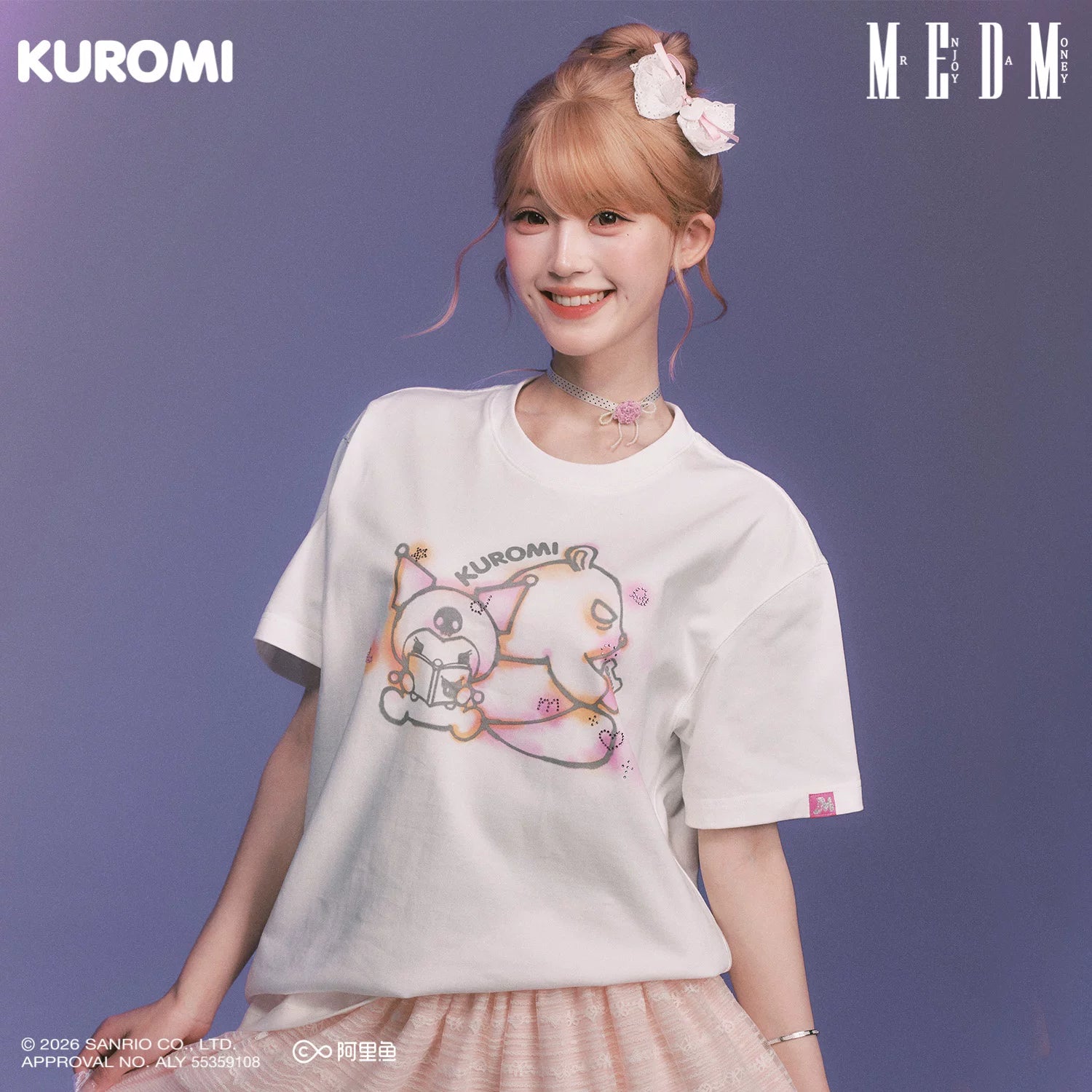 MEDM × Sanrio Family Series Graffiti Water Diamond Cool Lomi Pattern Casual Round Neck Short Sleeve Summer Couple T-shirt