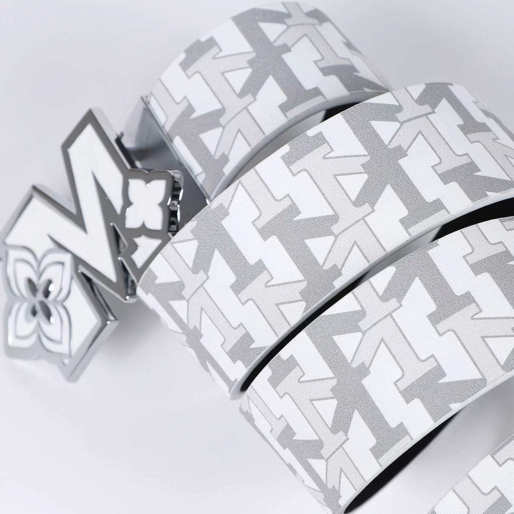 MEMD Grey Shadow Flower Buckle Full Print Belt for Men 2026 New Belt for Women Trendy Brand Original Alphabet Casual Accessories