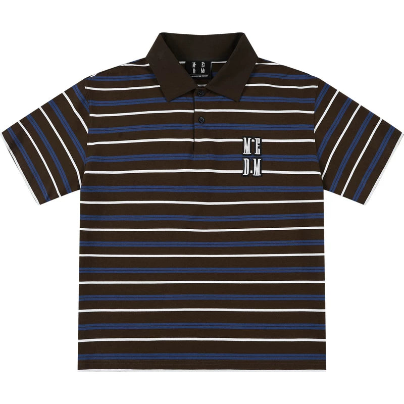MEDM color blocked striped polo three-dimensional shell embroidery casual round neck short sleeved classic design loose couple T-shirt