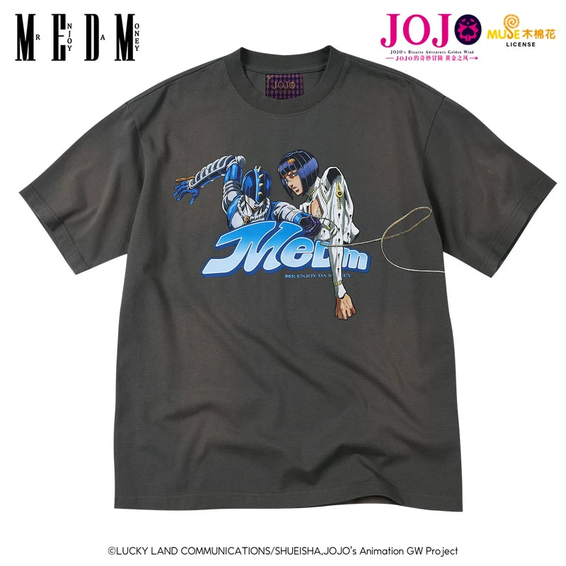 MEDMxJOJO's Bizarre Adventure Collaboration - Basic Anime Printed Casual Short Sleeve Washed Outdated T-shirt for Men