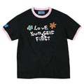 MEDM × YUY Jade Collaboration - Embrace Love Slogan Printed Color Contrasting Collar Cuffs Casual Round Neck Short Sleeve T-shirt
